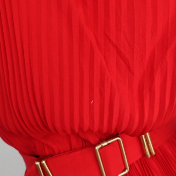 FENDI DRESS RED ACCORDION PLEATED SILK SIZE 40 SLEEVELESS BELTED - Picture 8 of 12